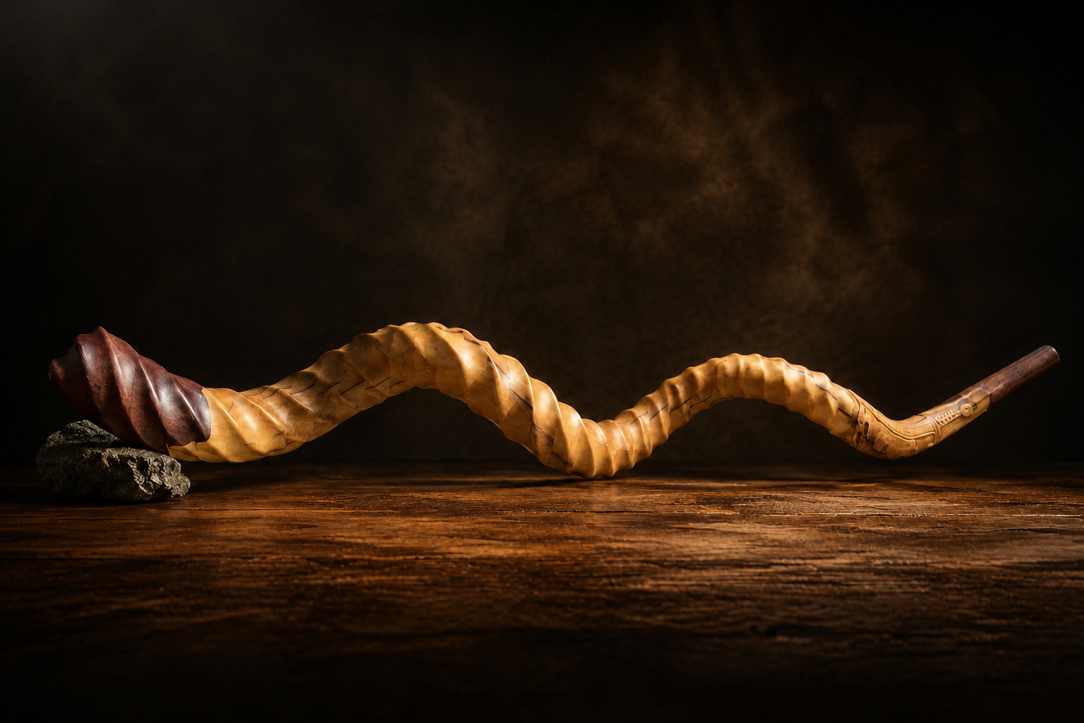 Handcrafted hardwood shofar sculpture by Rakau Shofars