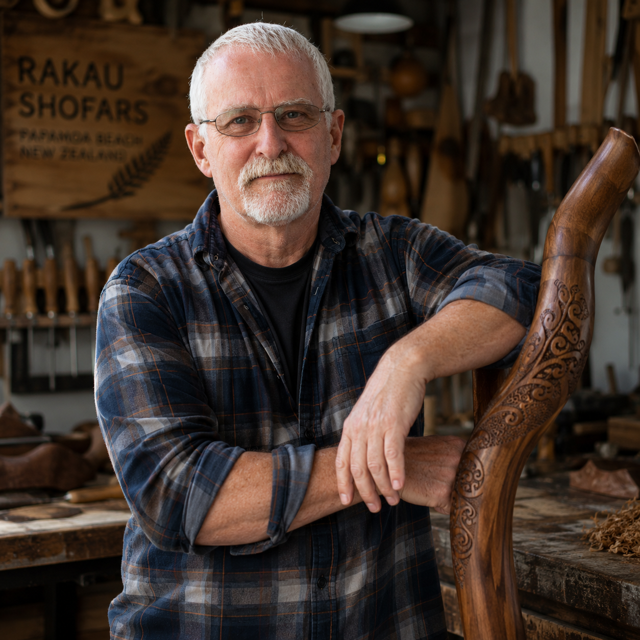 Steve, the maker, in his Papamoa Beach workshop